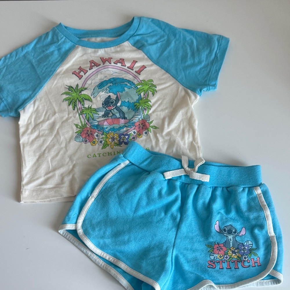 Disney Stitch Hawaii Blue and White set, (4/5) XS